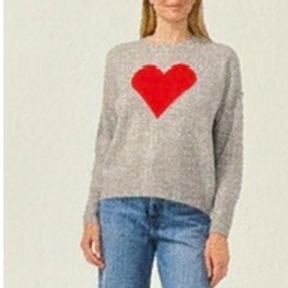 NWT Vince Camuto Gray Knit Red Heart Pullover Crewneck Cozy Sweater XXL $79